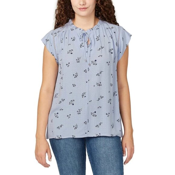 NEW Buffalo Flutter Sleeve Floral Top Blouse | Blue Floral - Picture 1 of 5